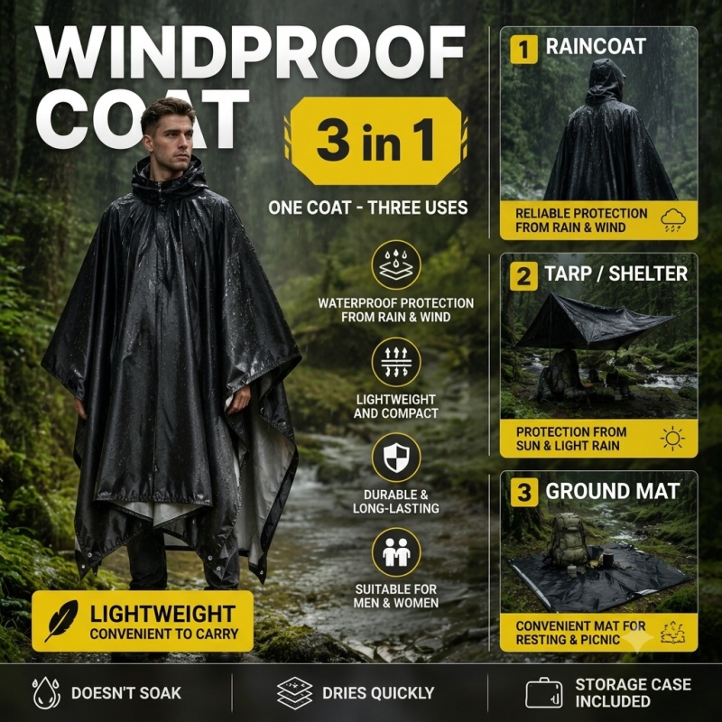 Hooded Rain Poncho for Adults  - огляд і ціна Cycling Rain Jacket Commute